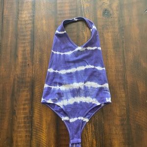Purple Tie Dye Backless Halter Bodysuit